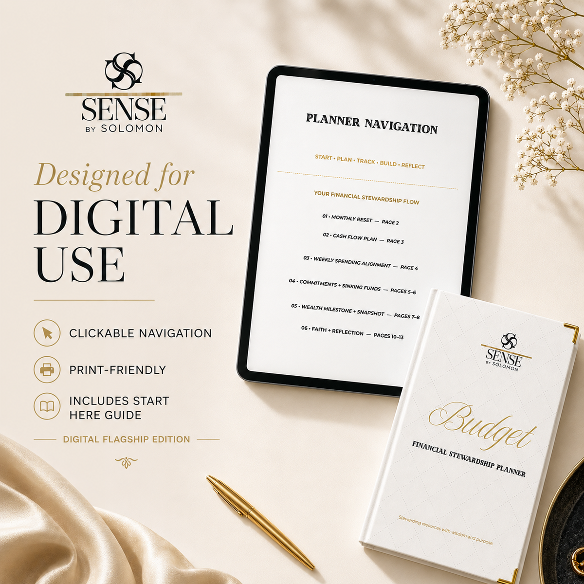Sense by Solomon Financial Stewardship Planner luxury digital use and clickable navigation image
