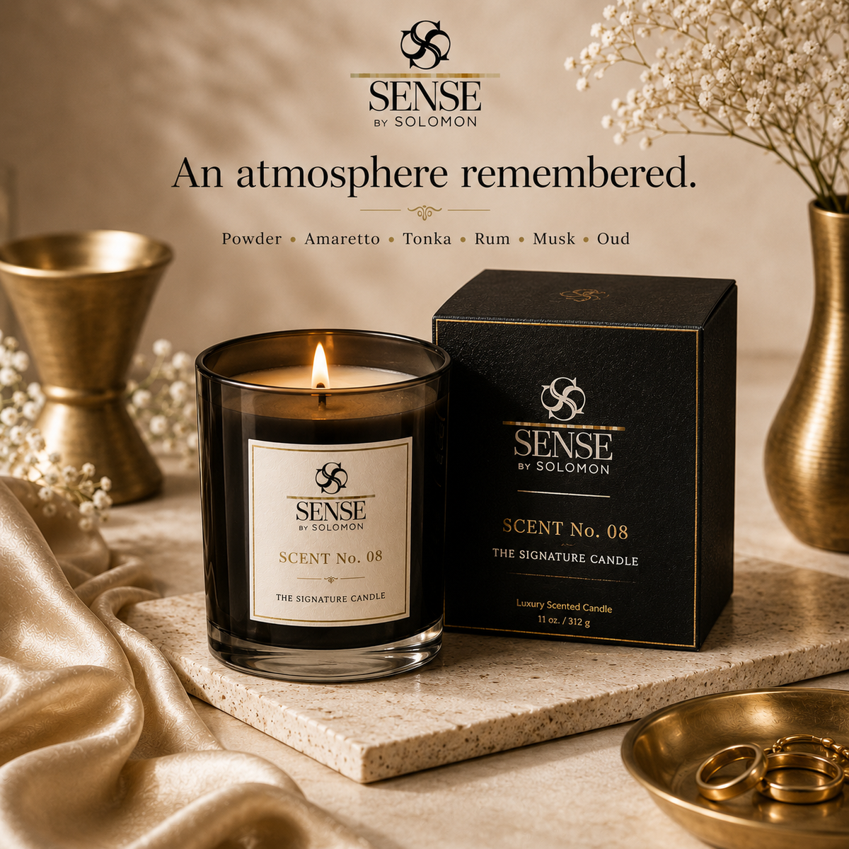 Sense by Solomon Scent No. 08 luxury candle atmosphere and fragrance mood