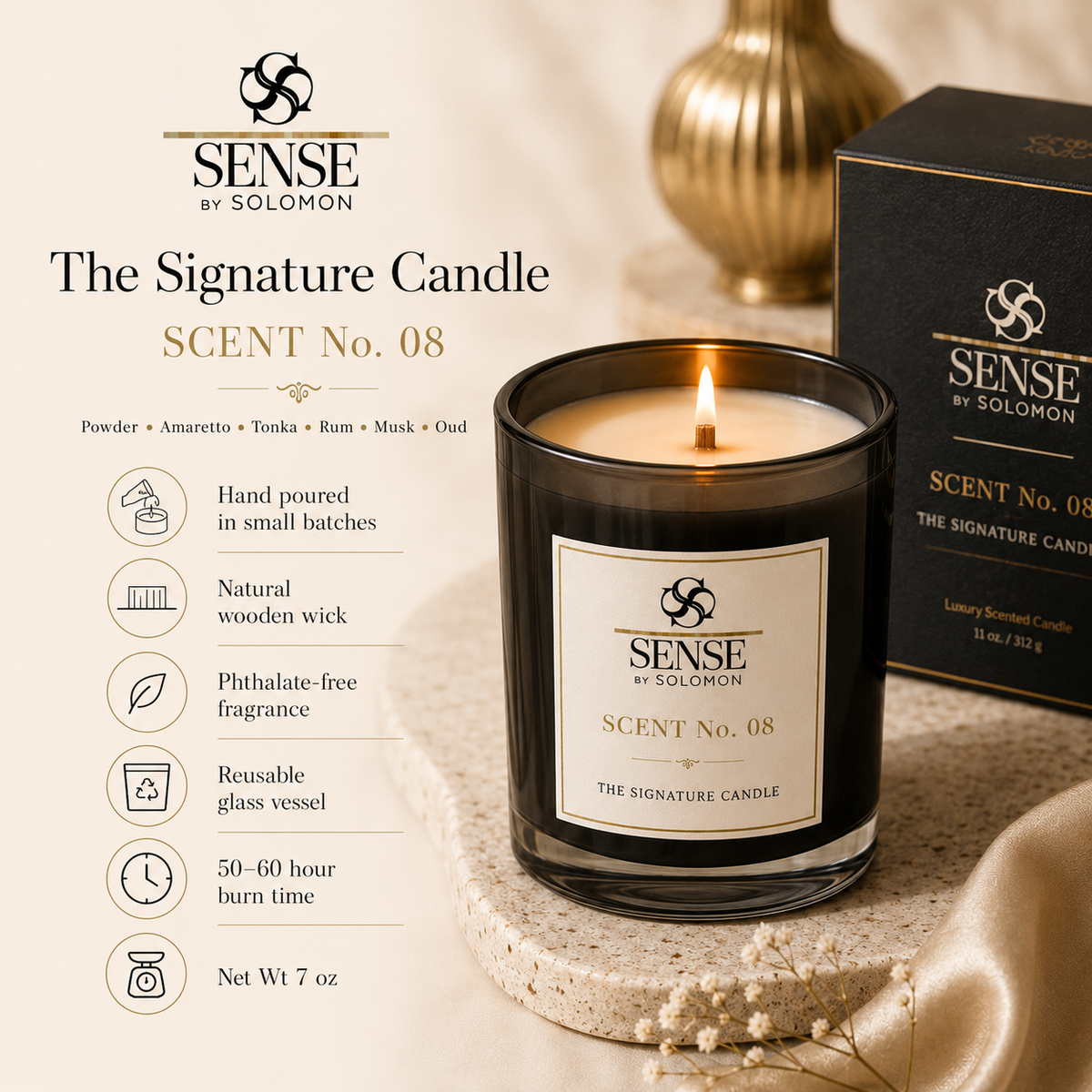 Sense by Solomon Scent No. 08 candle craftsmanship and product features